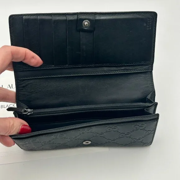 Gucci GG Sima Guccissima Black Leather Long Contiental Wallet COA + Dustbag - Picture 6 of 6